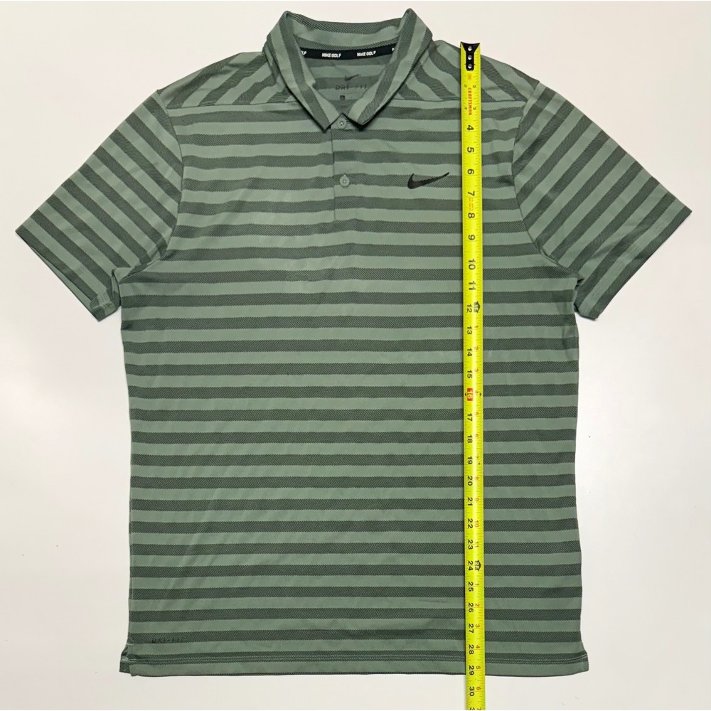 Nike Golf Dri-FIT Polo Shirt Mens Large Green Striped Short Sleeve Swoosh Logo